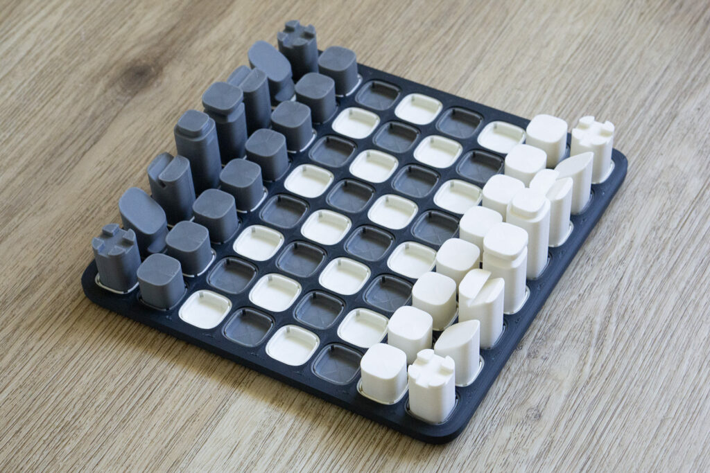 A 3D printed chess set.